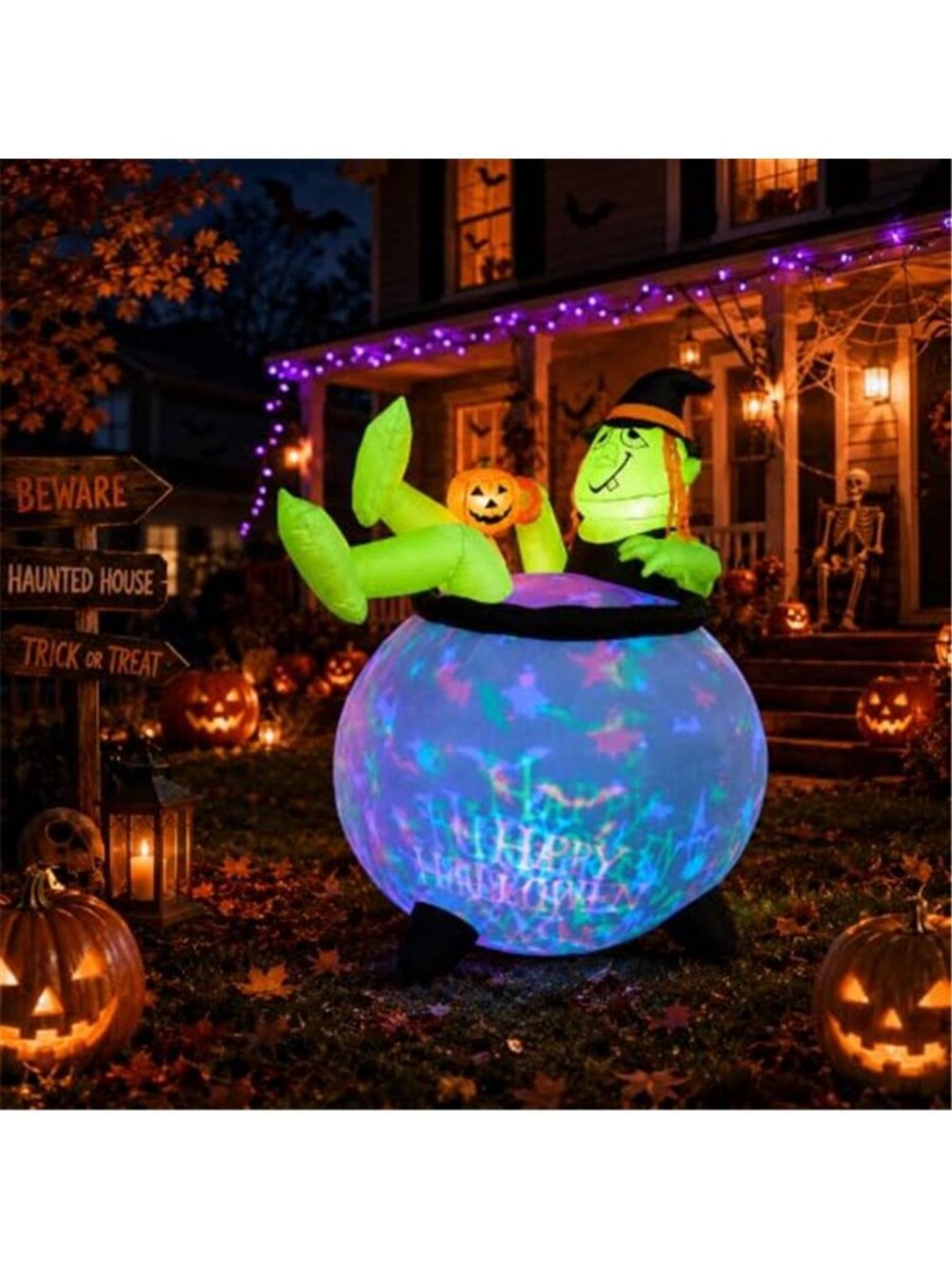 5 FT Halloween Inflatable Witch Cauldron, LED Outdoor Yard Decoration